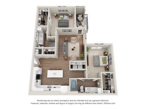 a stylized floor plan of a 1 bedroom floor plan